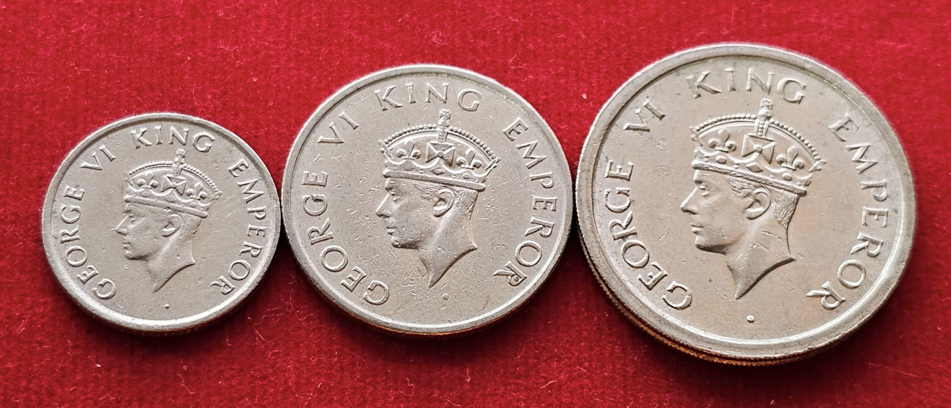 George VI king Emperor 1947 Set of 3 Bombay Mint Coins
