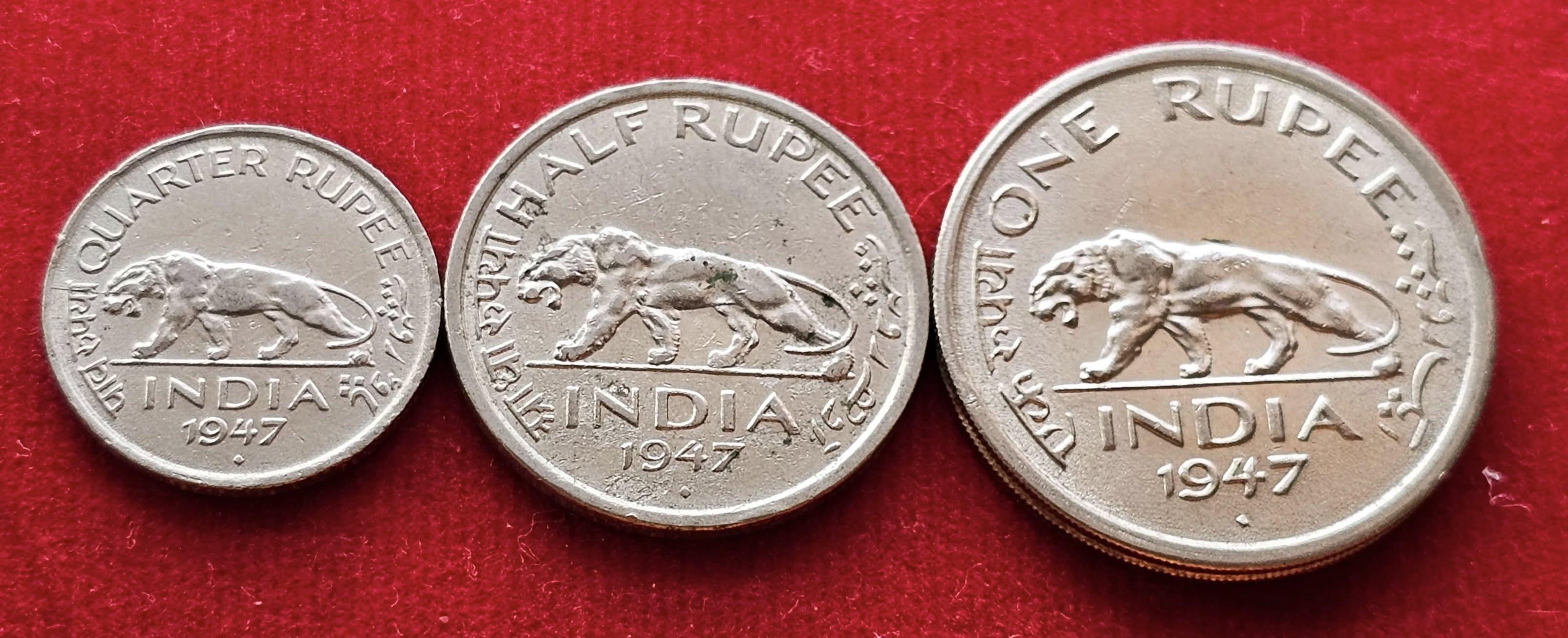 George VI king Emperor 1947 Set of 3 Bombay Mint Coins