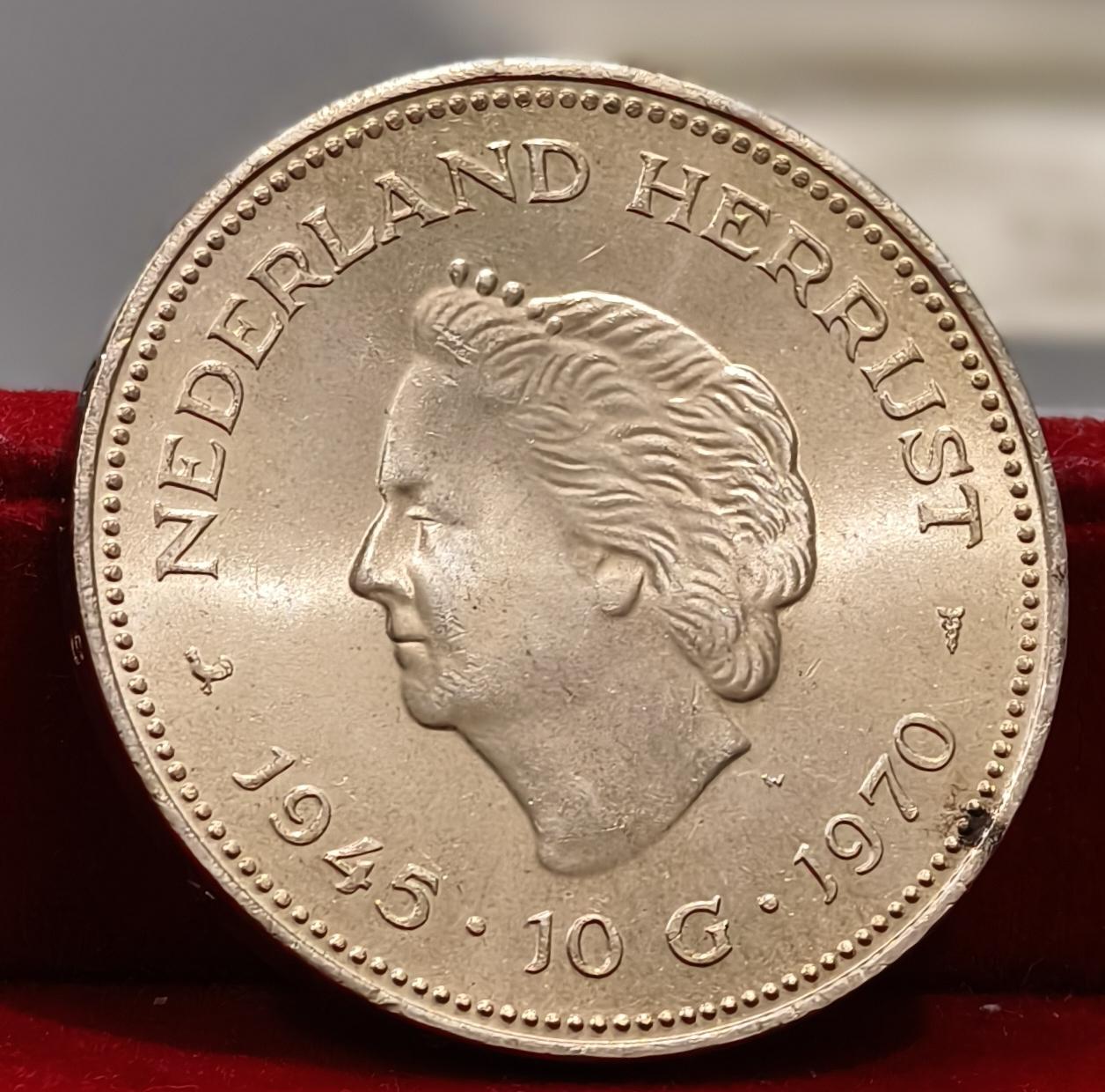 10 Gulden Juliana (Liberation) 1970 UNC Netherlands Silver Coin