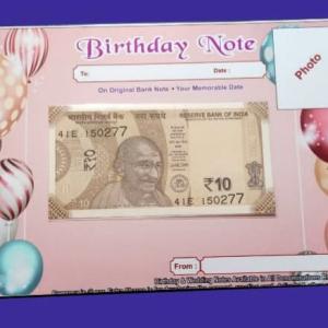 10 Rupees Currency Note with your birth-date and photo in a card packing