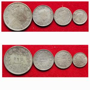 Rarest Sri Sayaji Rao Gaekwad Baroda 4 Silver Coins set