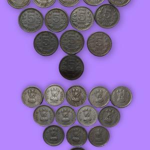 India - 1992-2004 - 5 Rupees Republic Coins SET OF 13 Coins Used