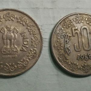 India - 1988 - 50 PAISE _Used_1 NO - Coin