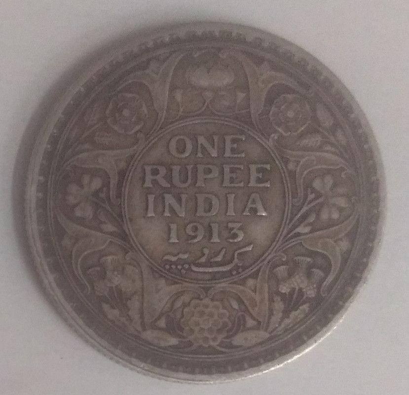 British India Coin George V-1 Rupee 1913 Used Silver