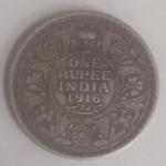 British India Coin George V-1 Rupee 1916 Used Silver Coin