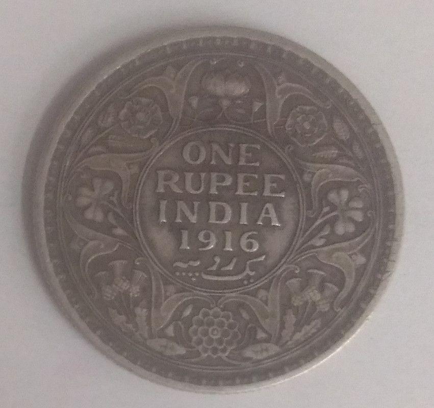 British India Coin George V-1 Rupee 1916 Used Silver Coin