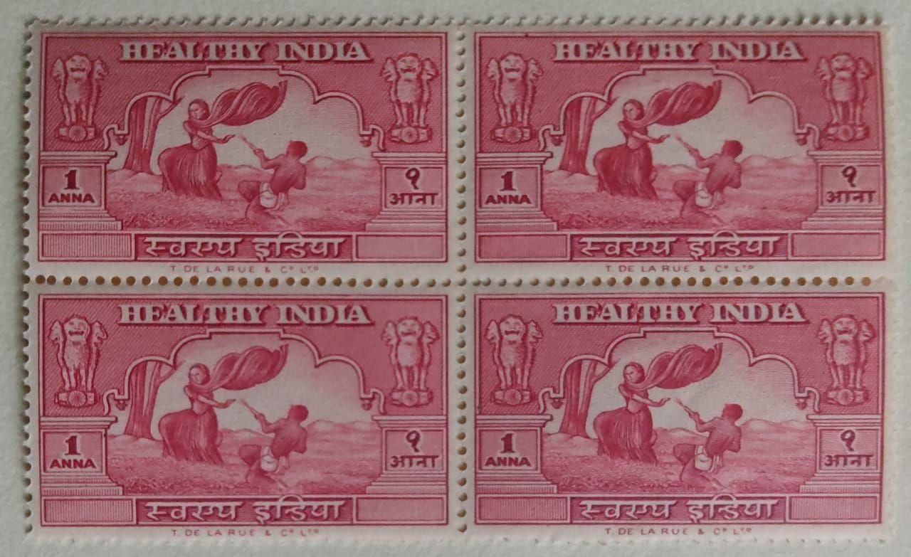 India 1950- Healthy 1 Anna(Block of 4) - Stamp - MNH