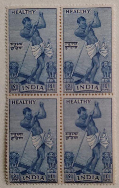 India 1950 - Healthy 1 Rupee (Block of 4) - Stamp - MNH