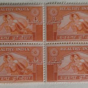 India 1950- Healthy 4 Anna (Block of 4) - Stamp - MNH