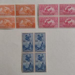 India 1950 - Healthy Set of 3 (Block of 4) - Stamp - MNH