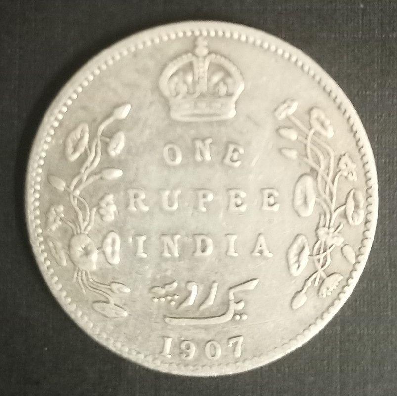 British India Coin Edward VII 1 Rupee 1907_Used Silver