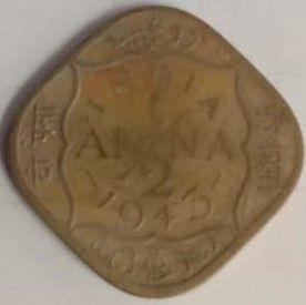 British India Coin George VI-HALF Anna 1943 Used (COPPER) COIN