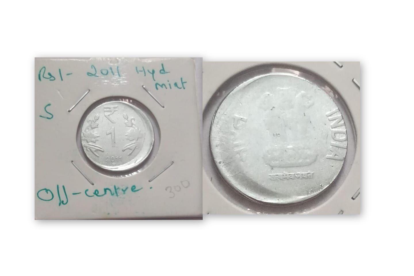 India - 2011 - 1 Rupee Hyderabad Mint of F C - Error Coin