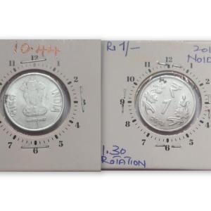 India - 2013 - 1 Rupee Noida Mint 1.30 Oclock Rotation -ERROR Coin Used