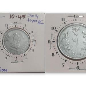 India - 2014 - 1 Rupee Hyderabad Mint 1.00 O - Error Coin