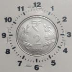 India - 2013 - 2 Rupees Hyderabad Mint 11.00 Oclock Rotation Error Coin Used