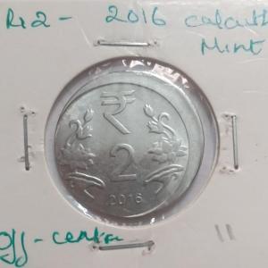 India - 2016 - 2 Rupees Calcutta Mint off-centre Error Coin UNC