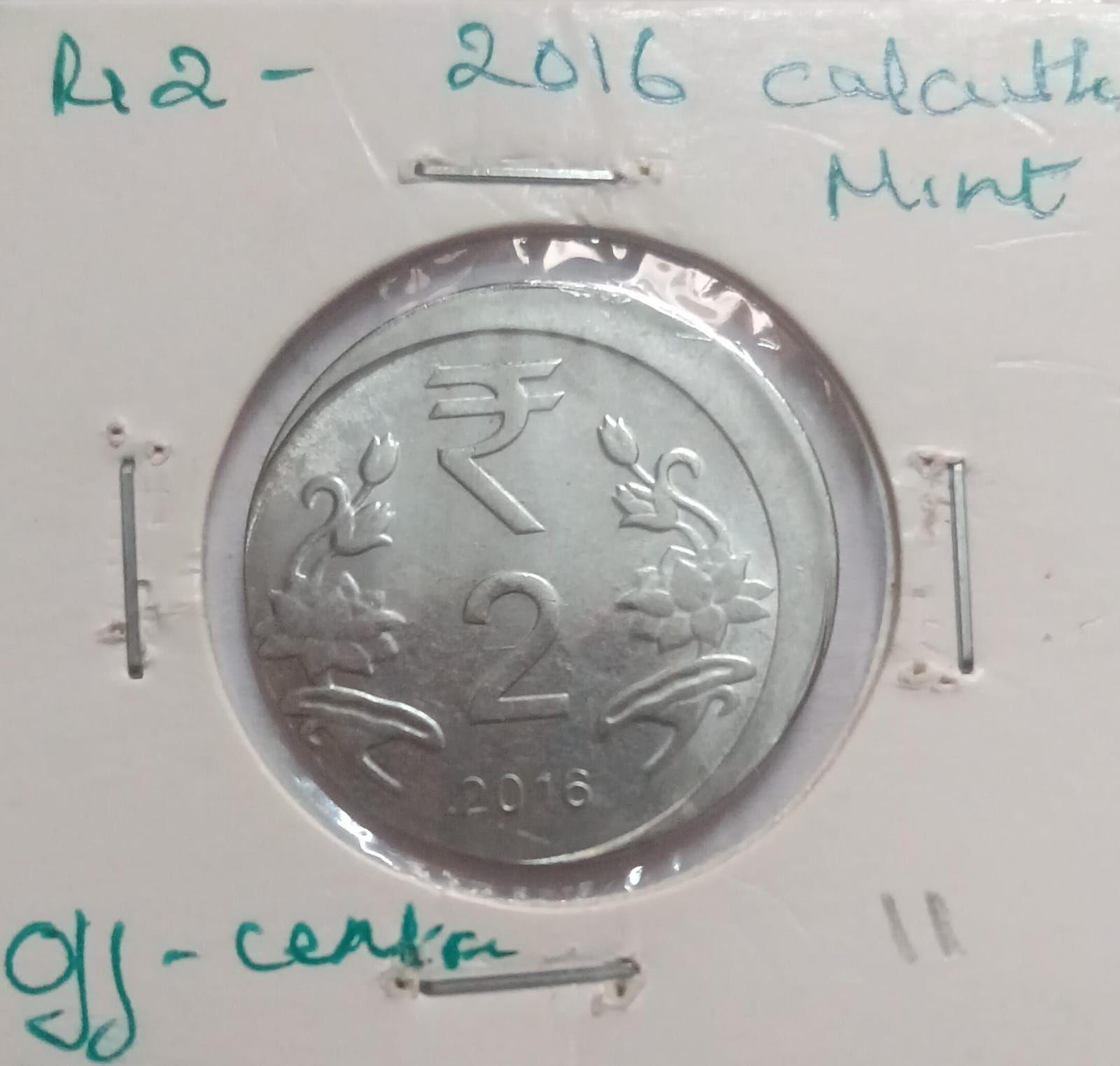 India - 2016 - 2 Rupees Calcutta Mint off-centre Error Coin UNC