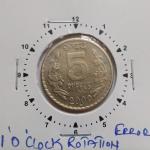 India - 2009 - 5 Rupees Hyderabad Mint 1 O clock Rotation UNC - Coin
