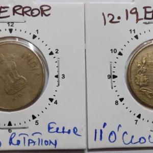 India - 2011 - 5 Rupees Hyderabad Mint 11 Oclock Rotation Error Coin Used