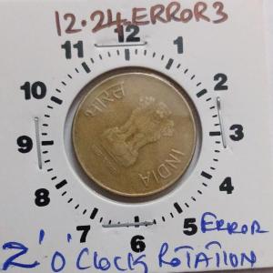 India - 2016 - 5 Rupees 2 Oclock Rotation Error Coin Used