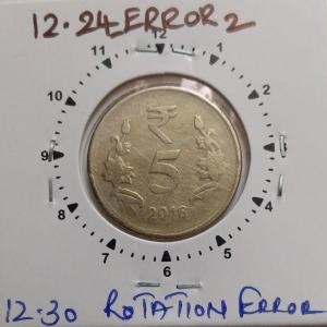 India - 2016 - 5 Rupees Kolkata Mint 12.30 Oclock Rotation Error Coin Used