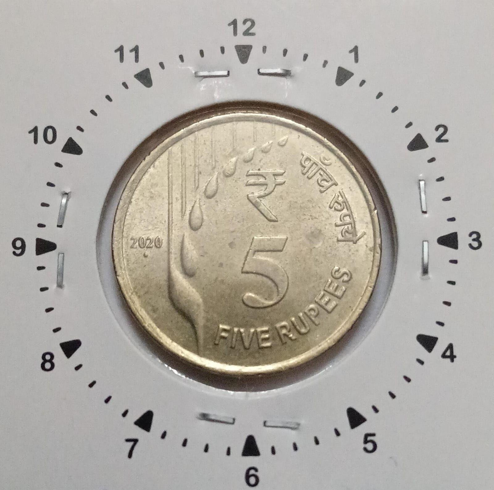 India - 2020 - 5 Rupees Noida Mint 10 Oclock Rotation Error Coin UNC