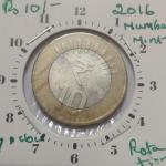 India - 2016 - 10 Rupees Mumbai Mint 7.0 Oclock Rotation ERROR Coin Used