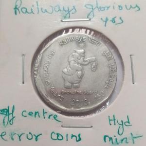 India - 2003 - 2 Rupees Railways 150 Glorious Years Hyderabad Mint off-centre Error Coin UNC