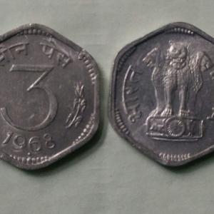 India - 1968 - 3 Paise UNC 1 No - Coin