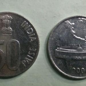 India - 2000 - 50 Paise Map UNC 1 No - Coin