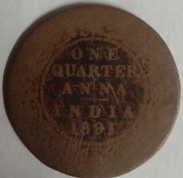 British India Coin Victoria Empress-1 Quarter ANNA1891 Used Copper
