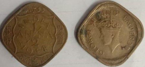 British India Coin George VI-Half Anna 1944 Used Copper