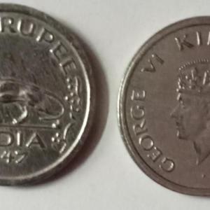 British India Coin George VI-One Rupee 1947 Used Nickel