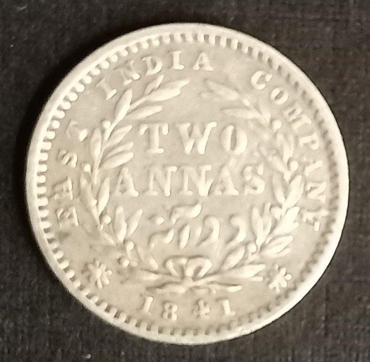 British India Coin Victoria Queen 2 Anna 1841_Used Silver Coin