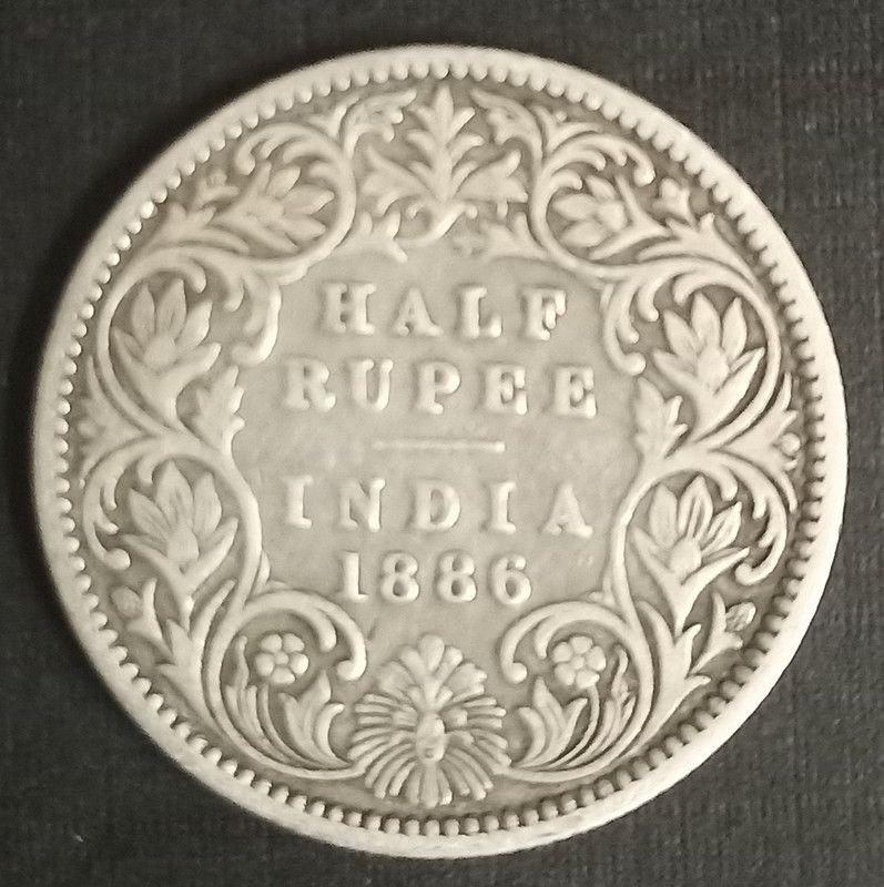 British India Coin Victoria Empress Half Rupee 1886_Used Silver Coin