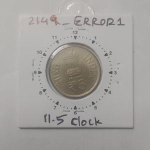India - 5 Rupees-Shri Mata Vaishno Devi Hyderabad Mint 1105 clock Rotation Error Coin Used