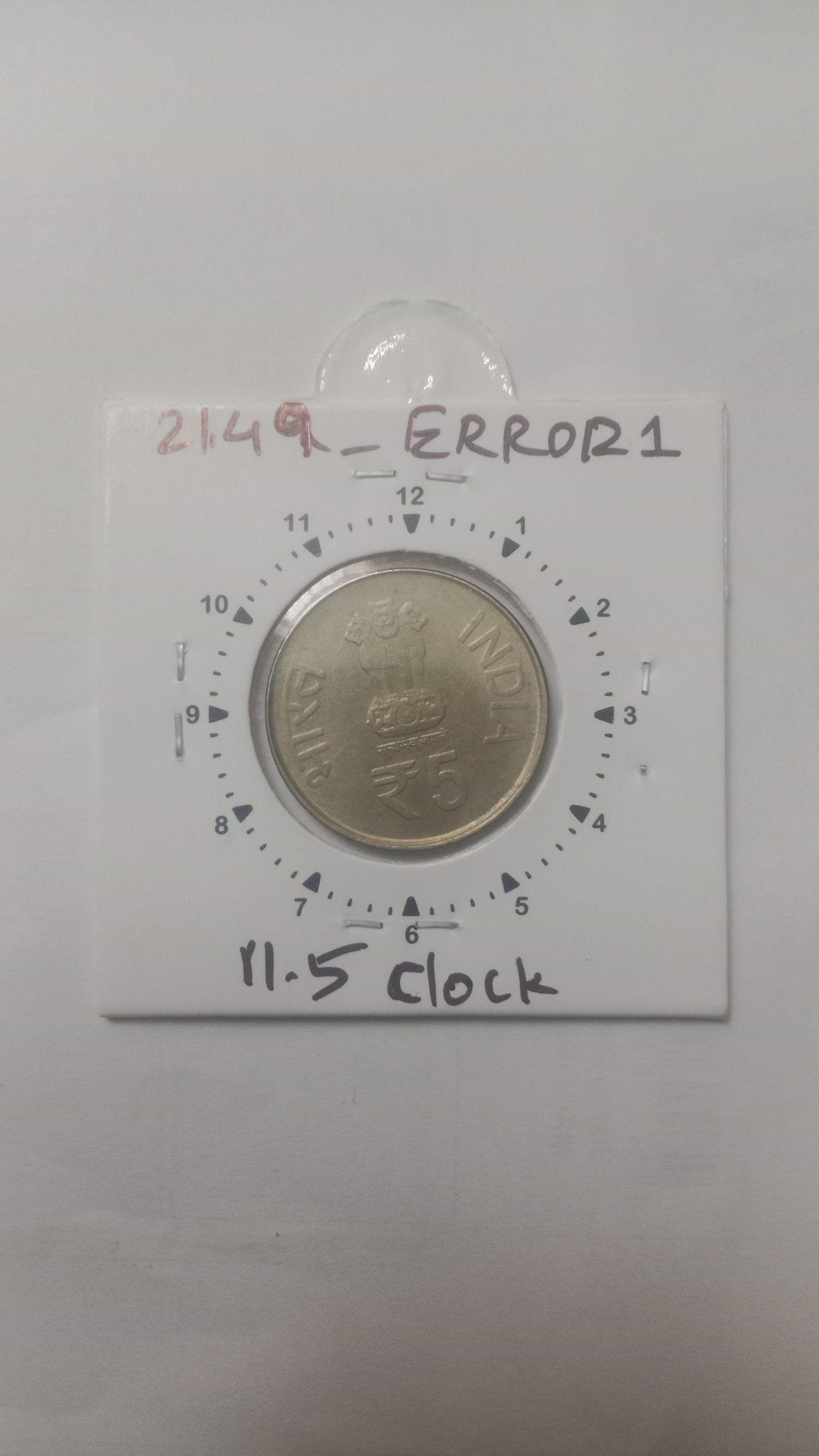 India - 5 Rupees-Shri Mata Vaishno Devi Hyderabad Mint 1105 clock Rotation Error Coin Used