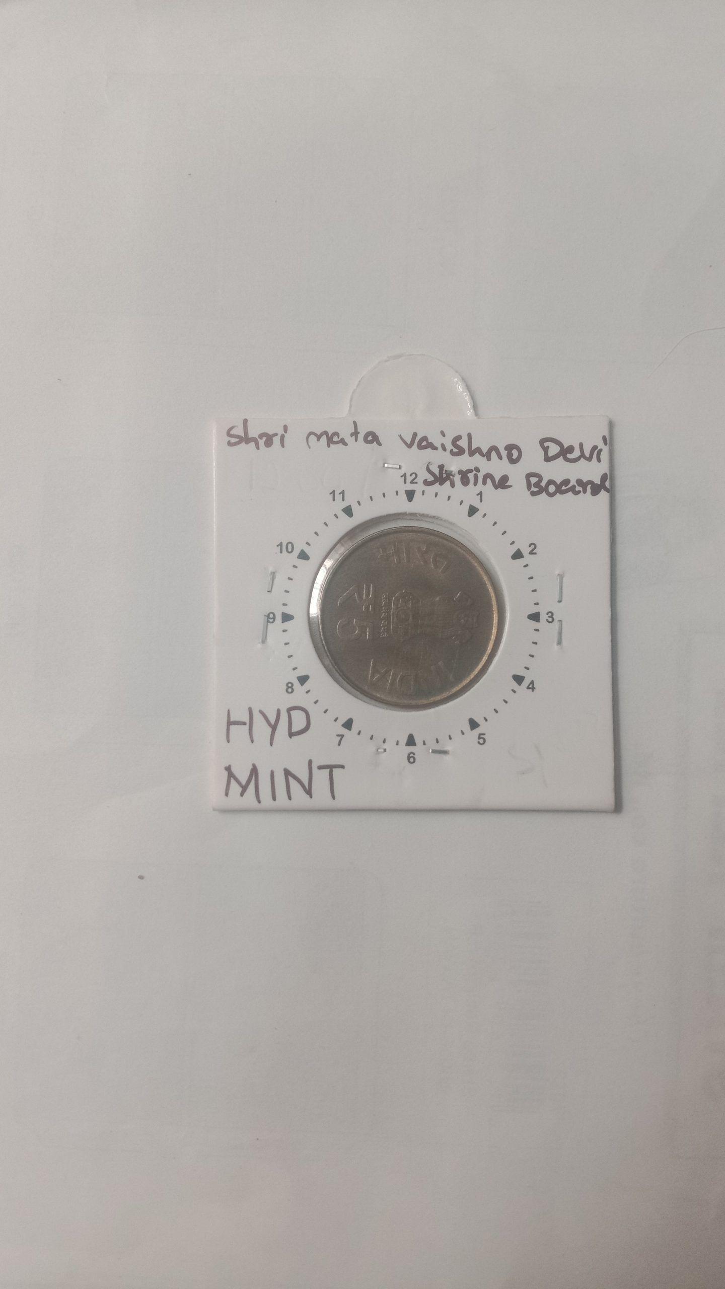 India - 2012 - 5 Rupees-Shri Mata Vaishno Devi Hyderabad Mint 3 Oclock Rotation Error Coin Used