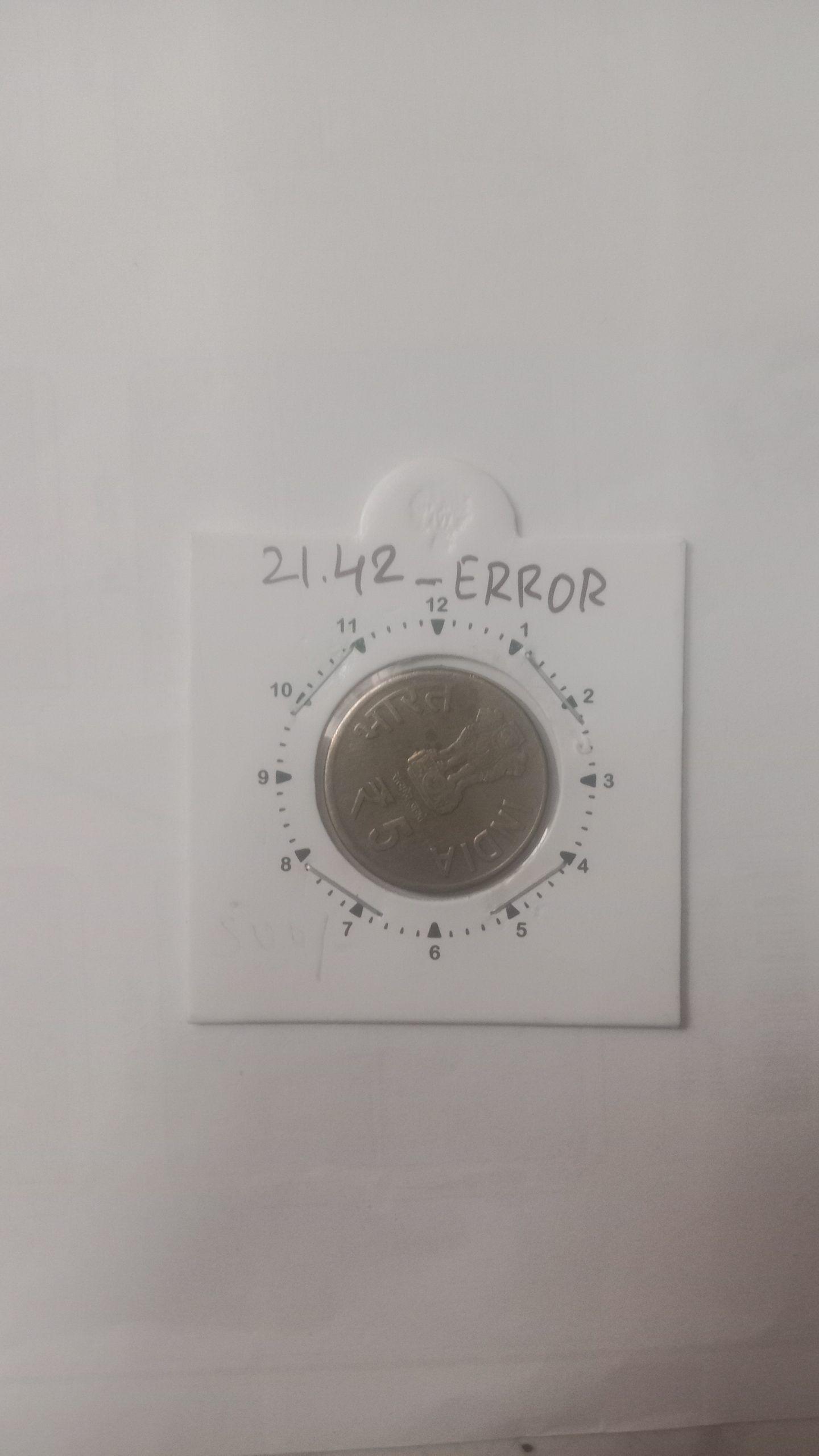 India - 5 Rupees-C A G Hyderabad Mint 2O clock Rotation Error Coin Used