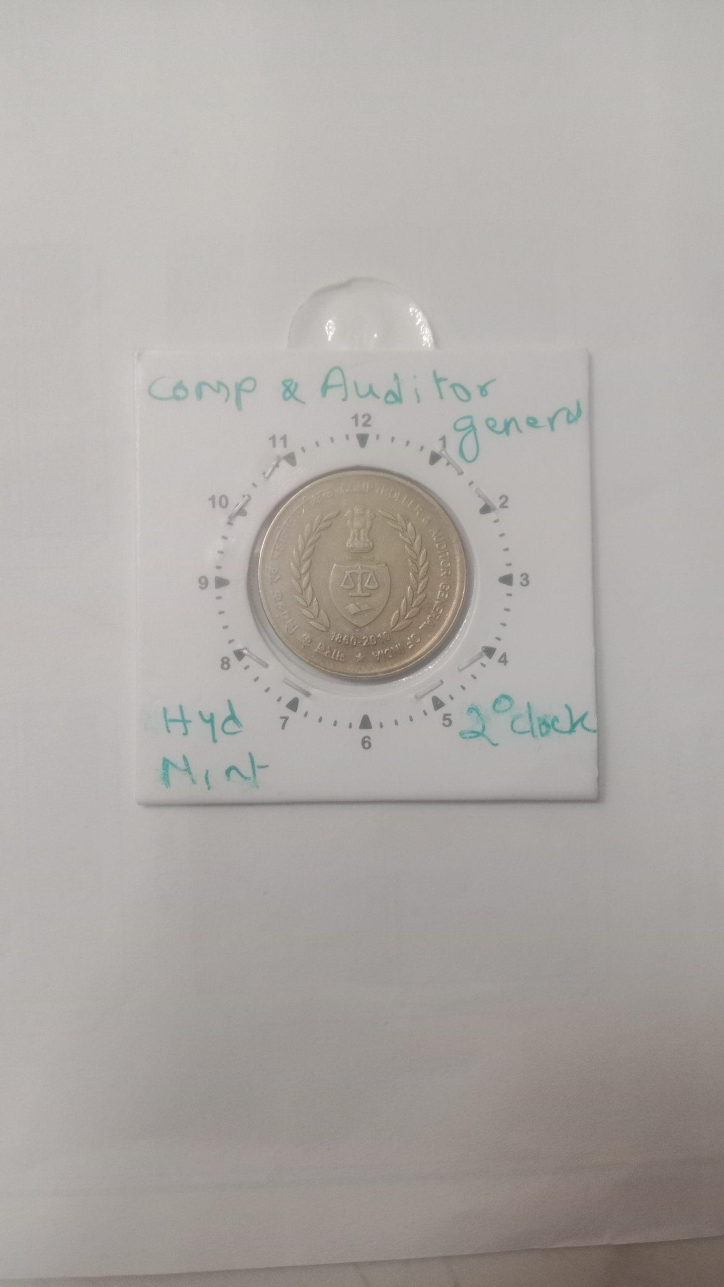 India - 5 Rupees-C A G Hyderabad Mint 2O clock Rotation Error Coin Used