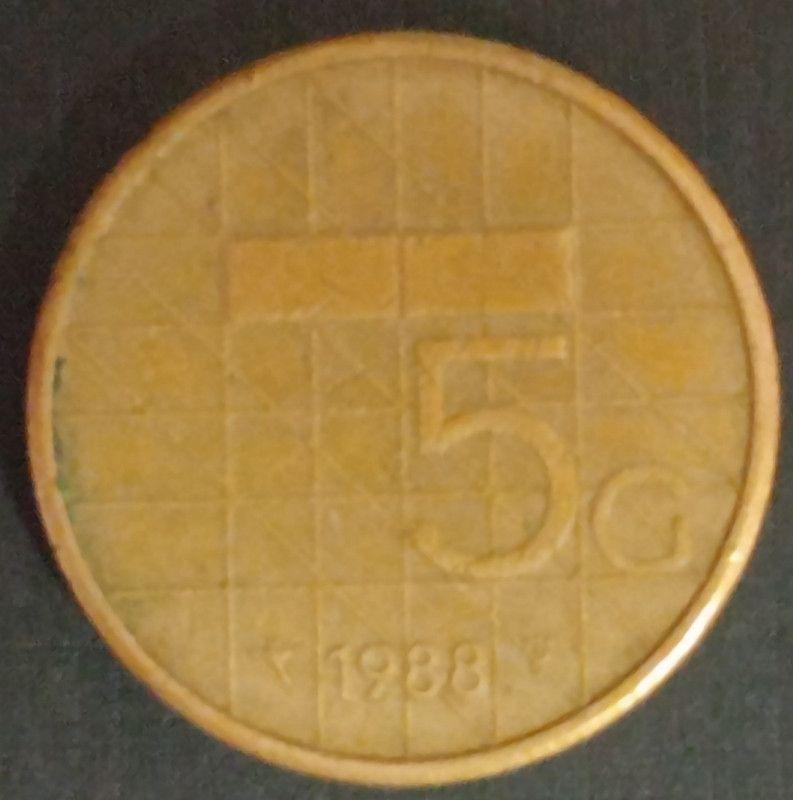 Netherlands-5 Golden 1988 (Used) - Coin