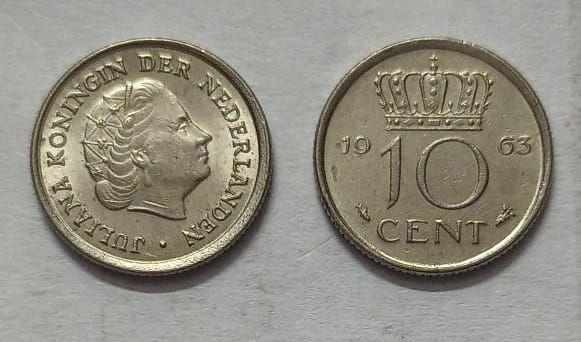 Netherlands-10 Cent 1963 (Used) - Coin