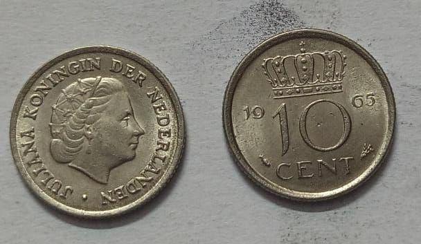 Netherlands-10 Cent 1965 (Used) - Coin