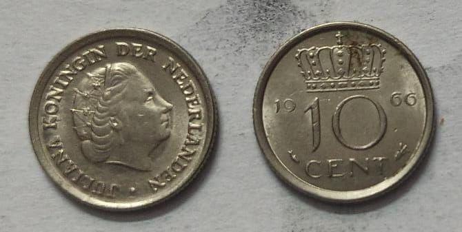 Netherlands-10 Cent 1966 (Used) - Coin