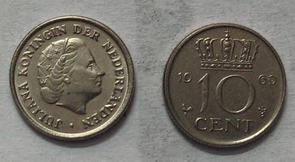 Netherlands-10 Cent 1969 (Used) - Coin