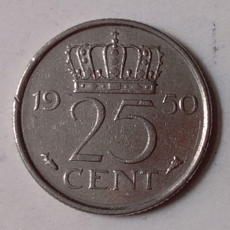Netherlands-25 Cent 1950 (Used) - Coin