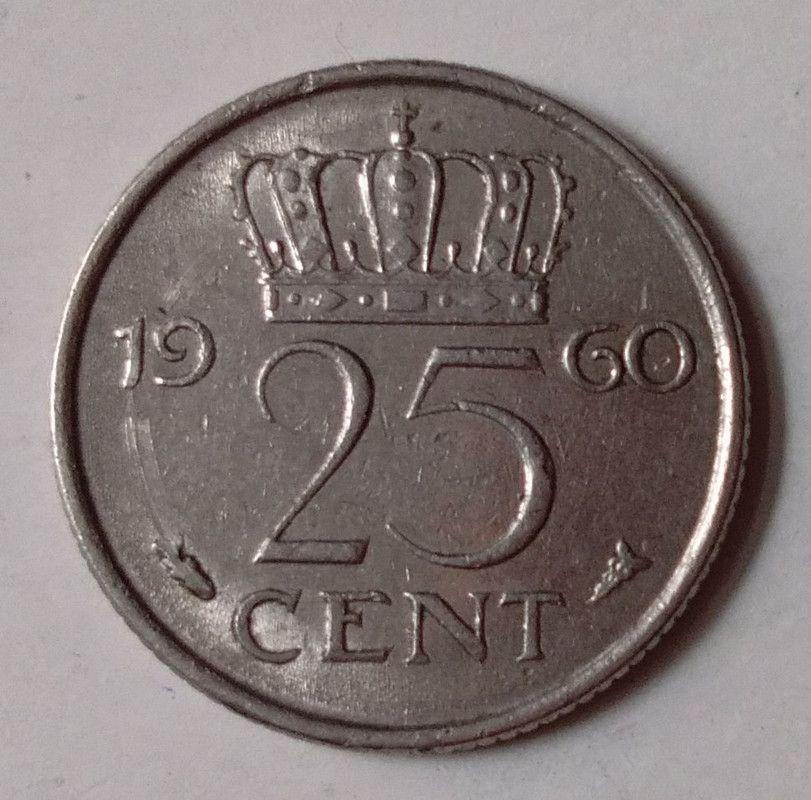 Netherlands-25 Cent 1960 (Used) - Coin
