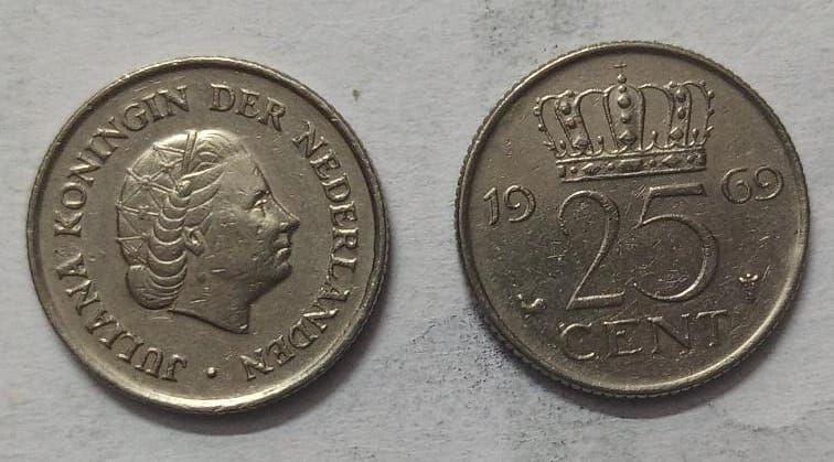 Netherlands-25 Cent 1969 (Used) - Coin