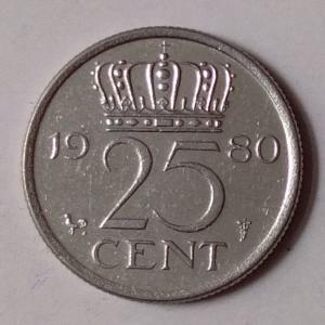 Netherlands-25 Cent 1980 (Used) - Coin